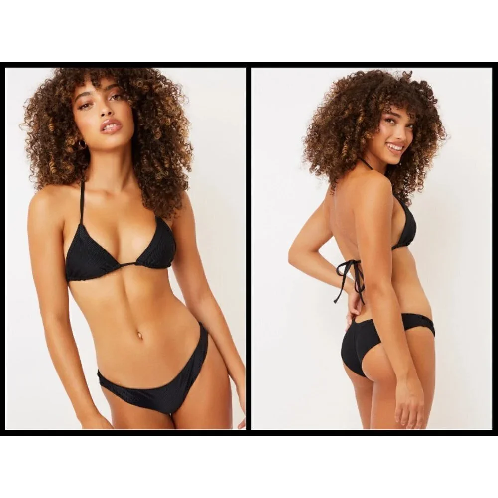 💕FRANKIE'S BIKINIS💕 Greer Ribbed Cheeky Bikini Bottom Black XL NWT